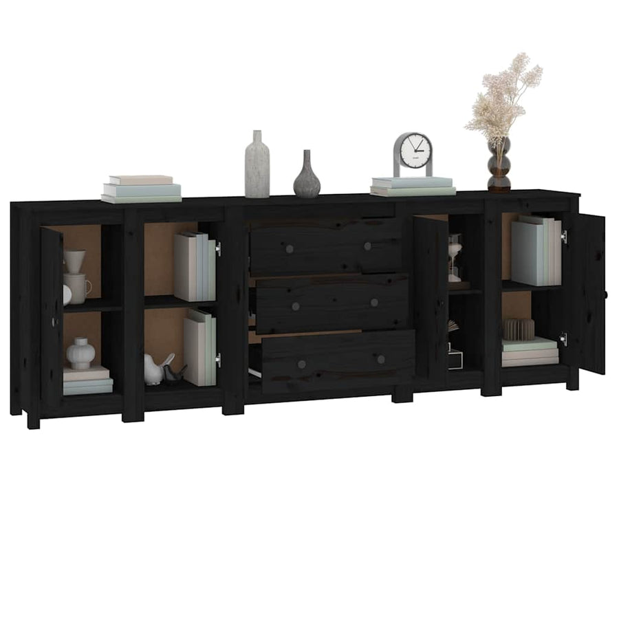 Sideboard Black 230x35x80 cm Solid Wood Pine