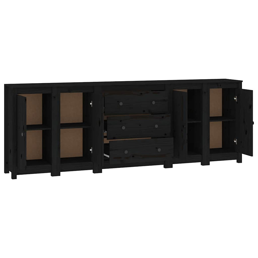 Sideboard Black 230x35x80 cm Solid Wood Pine