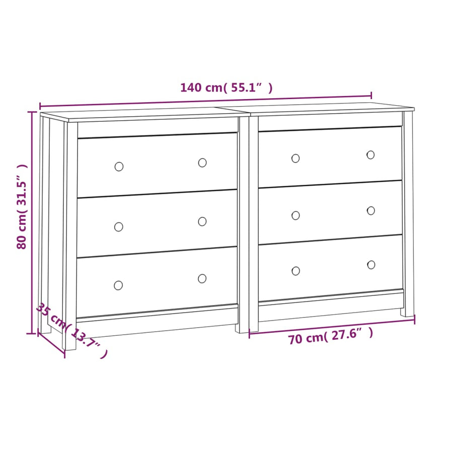 Sideboard 140x35x80 cm Solid Wood Pine