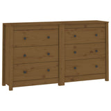 Sideboard Honey Brown 140x35x80 cm Solid Wood Pine - Front View