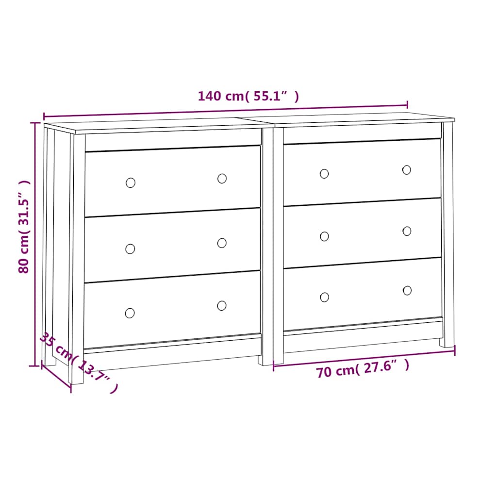 Sideboard Honey Brown 140x35x80 cm Solid Wood Pine