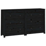 Sideboard Black 140x35x80 cm Solid Wood Pine - Front View