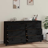 Sideboard Black 140x35x80 cm Solid Wood Pine - Side View