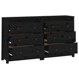 Sideboard Black 140x35x80 cm Solid Wood Pine - 45-Degree Angle