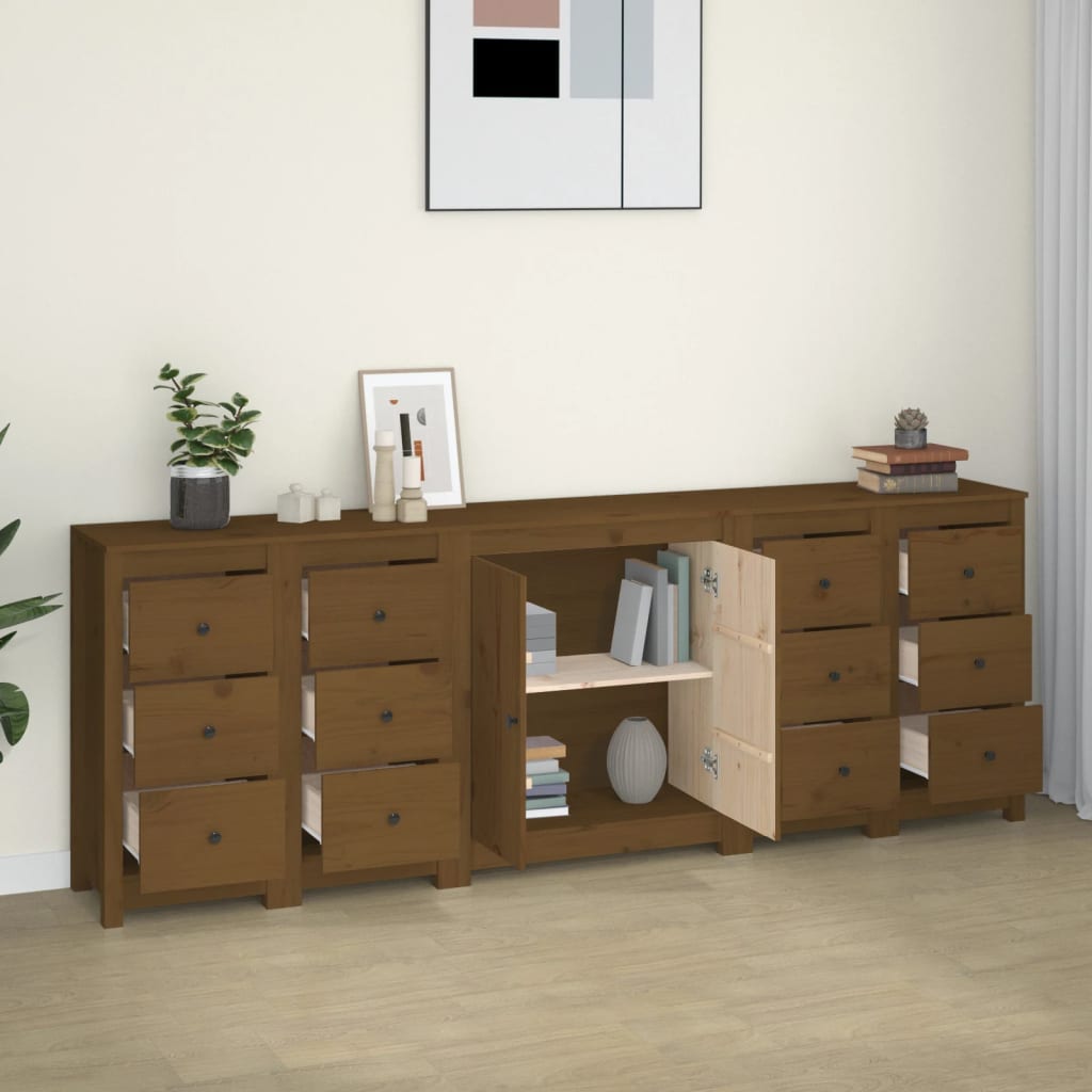 Sideboard Honey Brown 230x35x80 cm Solid Wood Pine