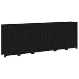 Sideboard Black 230x35x80 cm Solid Wood Pine - Front View