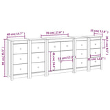 Sideboard White 230x35x80 cm Solid Wood Pine - Close-Up Angle
