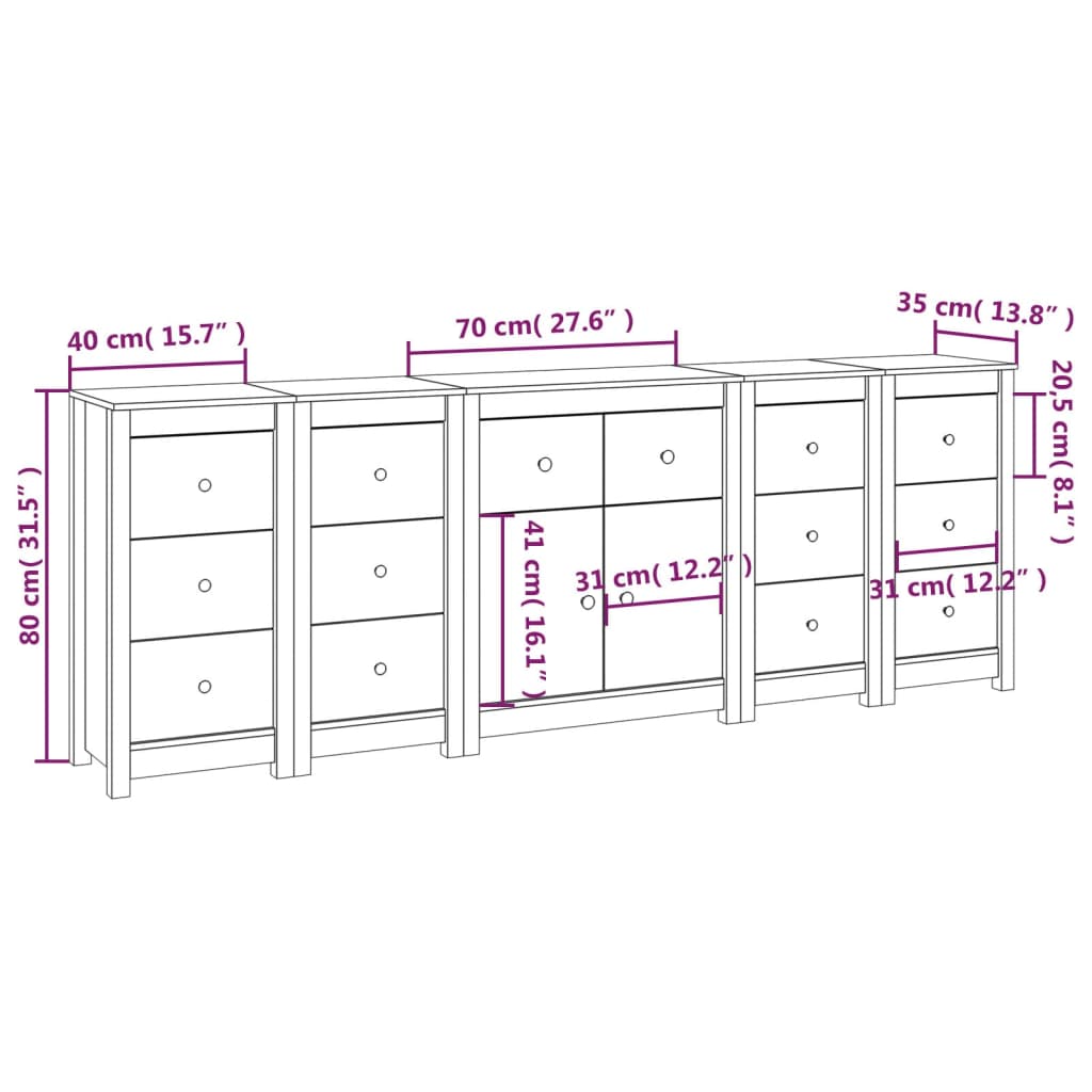 Sideboard Honey Brown 230x35x80 cm Solid Wood Pine