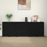 Sideboard Black 230x35x80 cm Solid Wood Pine - Side View