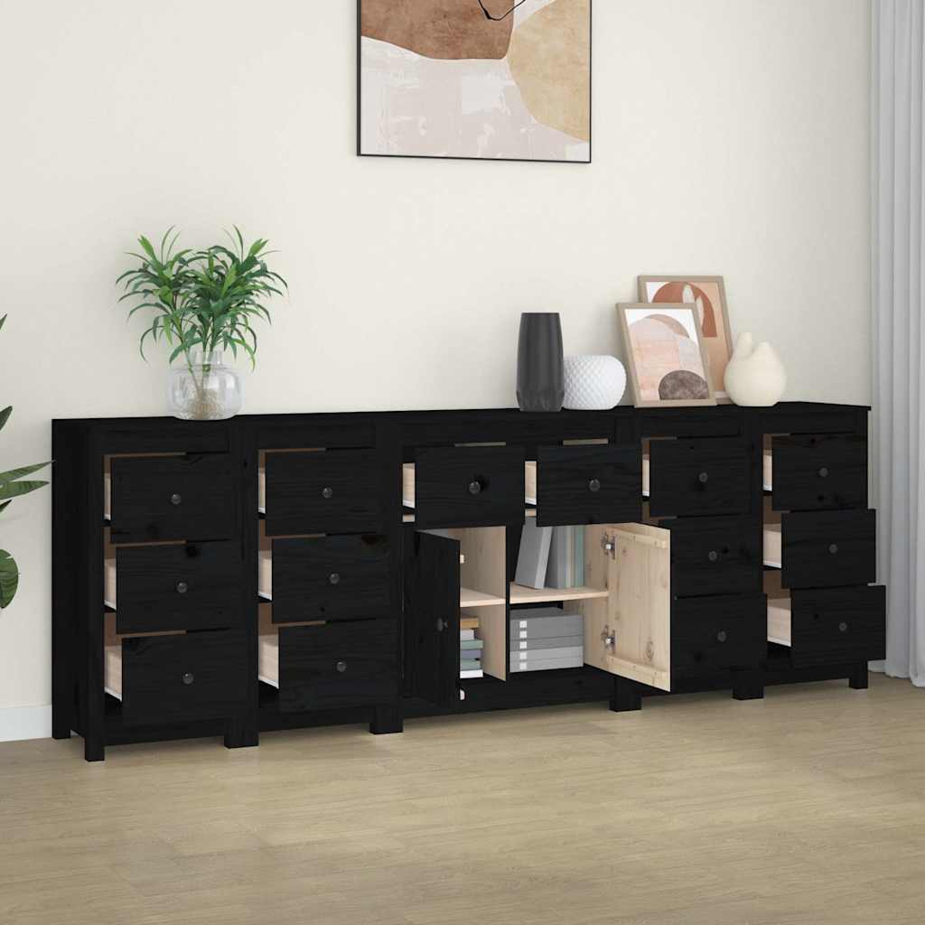Sideboard Black 230x35x80 cm Solid Wood Pine