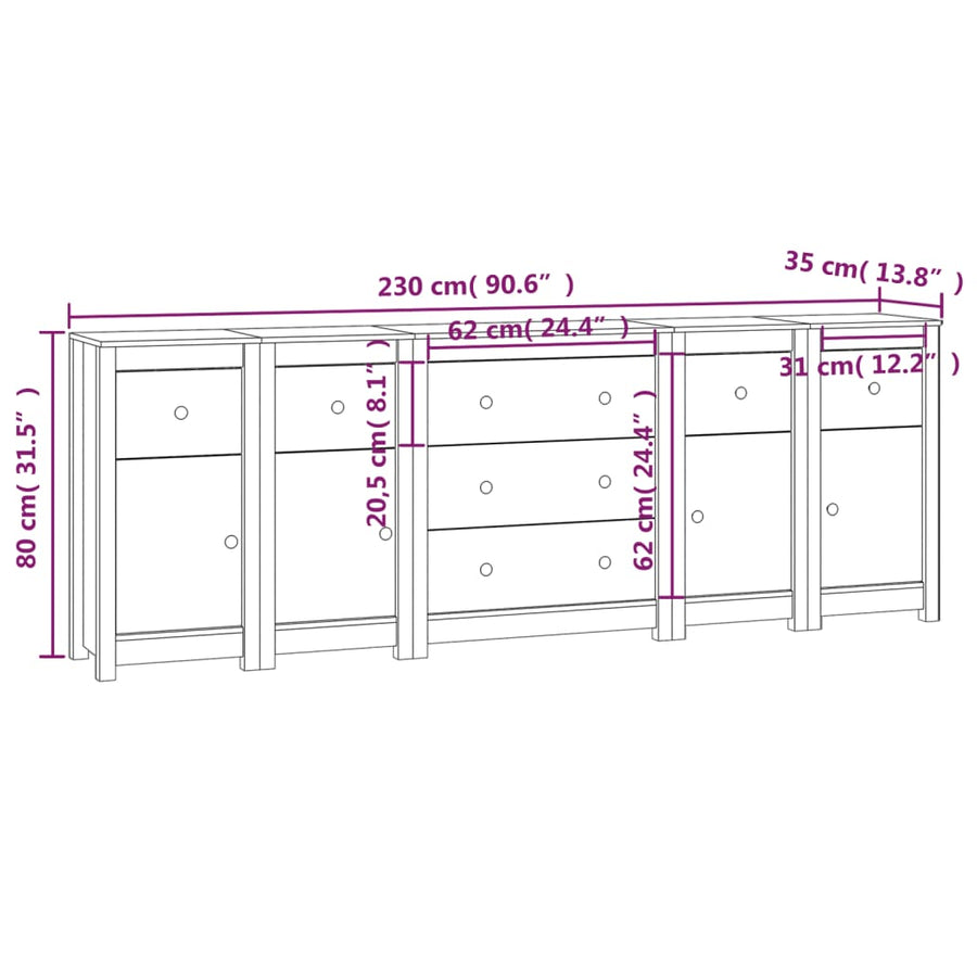 Sideboard 230x35x80 cm Solid Wood Pine