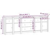 Sideboard White 230x35x80 cm Solid Wood Pine - Close-Up Angle