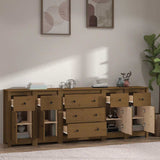 Sideboard Honey Brown 230x35x80 cm Solid Wood Pine - Side View