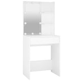 Dressing Table Set with LED White Engineered Wood - Low Angle