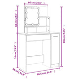 Dressing Table Set with LED White Engineered Wood
