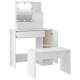 Dressing Table Set with LED White Engineered Wood - 45-Degree Angle