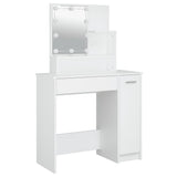 Dressing Table Set with LED White Engineered Wood - Rear View