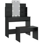 Dressing Table Set with LED Black Engineered Wood