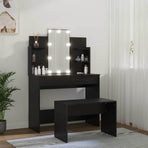 Dressing Table Set with LED Black Engineered Wood