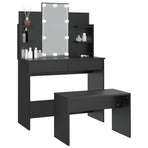 Dressing Table Set with LED Black Engineered Wood