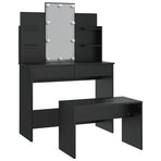 Dressing Table Set with LED Black Engineered Wood