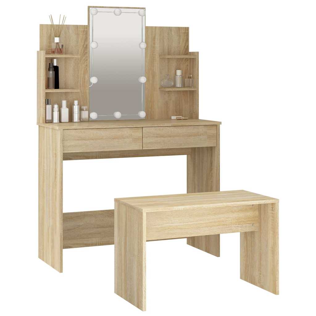 Dressing Table Set with LED Sonoma Oak Engineered Wood