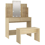 Dressing Table Set with LED Sonoma Oak Engineered Wood