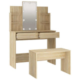 Dressing Table Set with LED Sonoma Oak Engineered Wood - 45-Degree Angle
