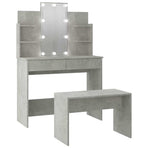 Dressing Table Set with LED Concrete Grey Engineered Wood