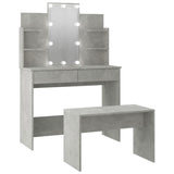 Dressing Table Set with LED Concrete Grey Engineered Wood - Front View