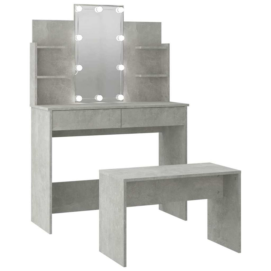 Dressing Table Set with LED Concrete Grey Engineered Wood