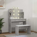 Dressing Table Set with LED Concrete Grey Engineered Wood