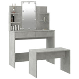 Dressing Table Set with LED Concrete Grey Engineered Wood