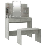 Dressing Table Set with LED Concrete Grey Engineered Wood