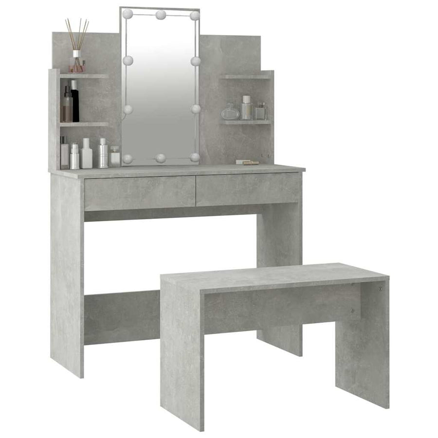 Dressing Table Set with LED Concrete Grey Engineered Wood