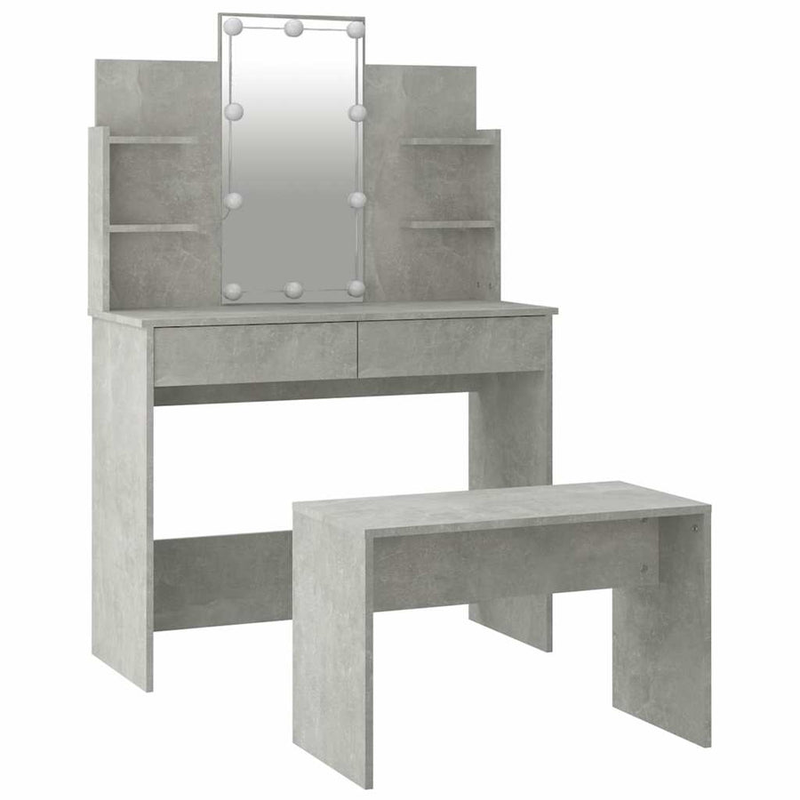 Dressing Table Set with LED Concrete Grey Engineered Wood