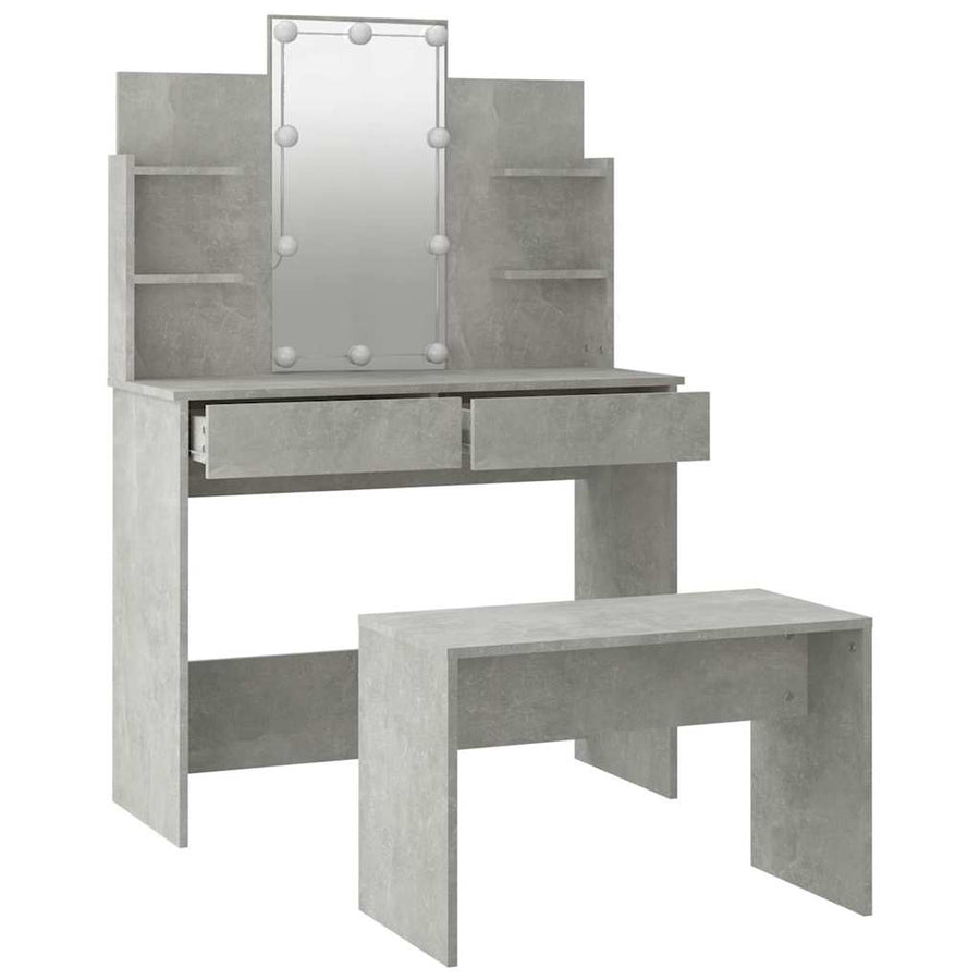 Dressing Table Set with LED Concrete Grey Engineered Wood