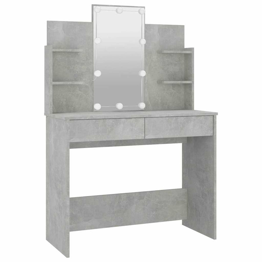 Dressing Table Set with LED Concrete Grey Engineered Wood