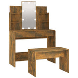 Dressing Table Set with LED Smoked Oak Engineered Wood - Front View