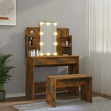 Dressing Table Set with LED Smoked Oak Engineered Wood - Side View