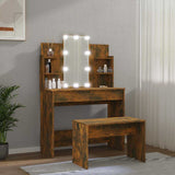 Dressing Table Set with LED Smoked Oak Engineered Wood - Top-Down View