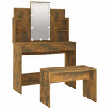 Dressing Table Set with LED Smoked Oak Engineered Wood - 45-Degree Angle