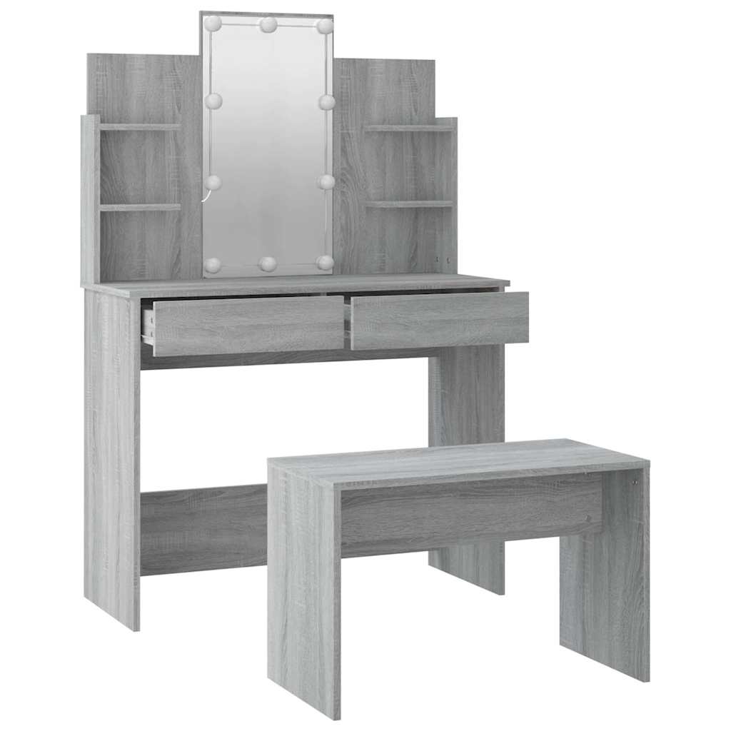 Dressing Table Set with LED Grey Sonoma Engineered Wood