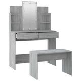 Dressing Table Set with LED Grey Sonoma Engineered Wood - Rear View