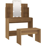 Dressing Table Set with LED Brown Oak Engineered Wood - Front View