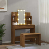Dressing Table Set with LED Brown Oak Engineered Wood