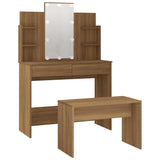 Dressing Table Set with LED Brown Oak Engineered Wood - 45-Degree Angle