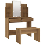 Dressing Table Set with LED Brown Oak Engineered Wood - Rear View
