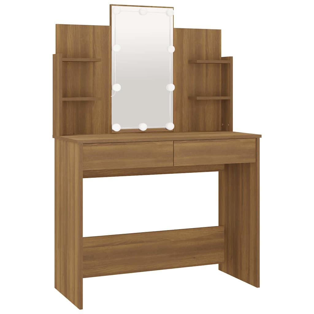 Dressing Table Set with LED Brown Oak Engineered Wood