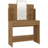 Dressing Table Set with LED Brown Oak Engineered Wood - Close-Up Angle
